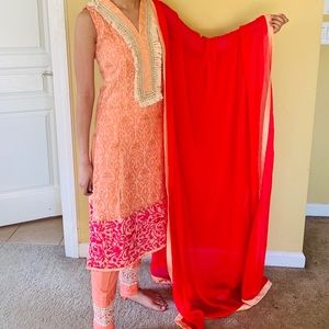 Peach & Hot Pink Pakistani Shalwar Kameez